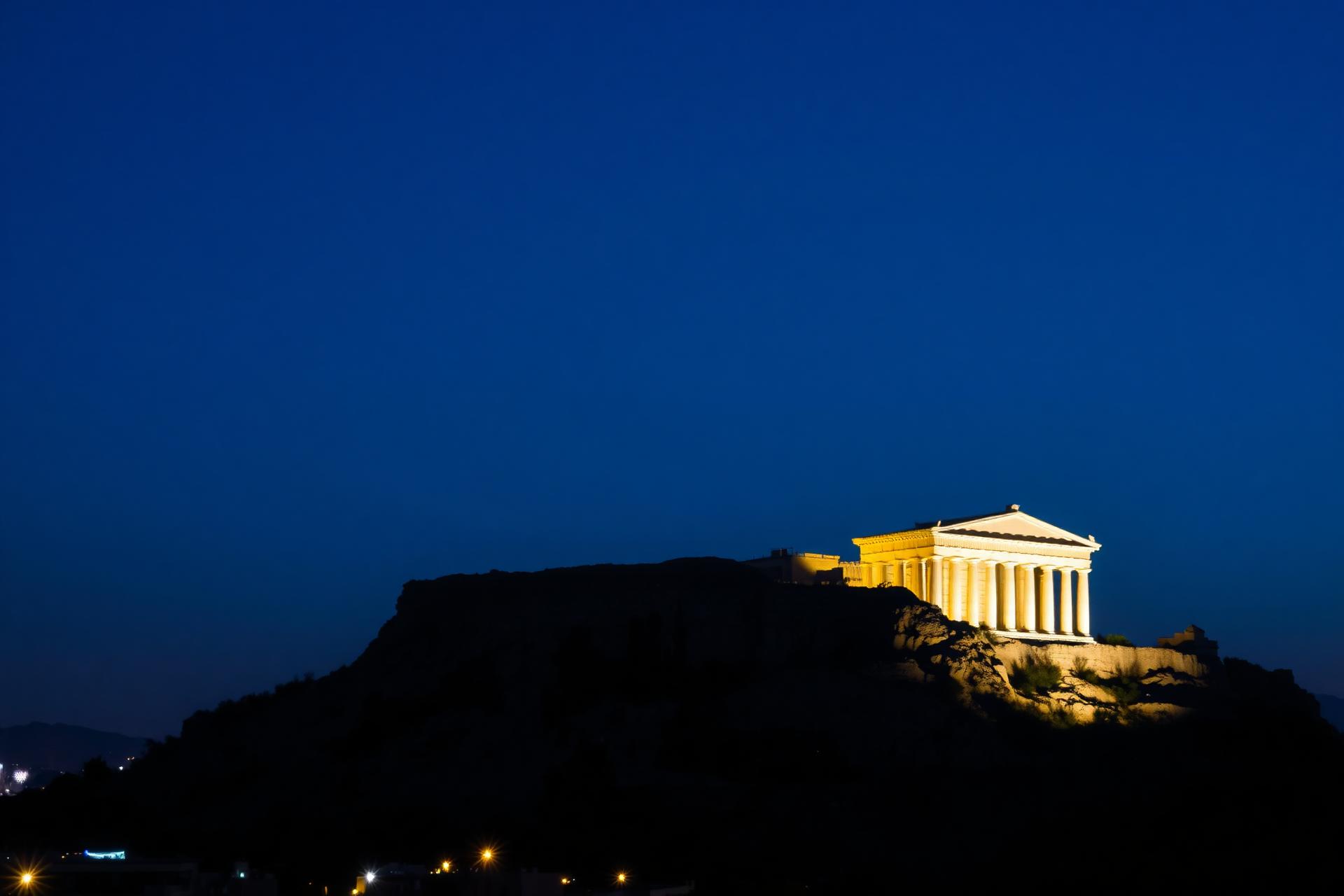 Blue-hour view of the Parthenon on the Athens Acropolis